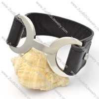 Black Genuine Leather Stainless Steel Bracelet -b000615