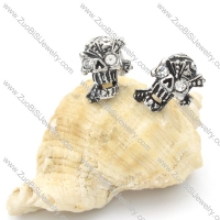 Stainless Steel Clear Zircon Skull Earrings -e000103