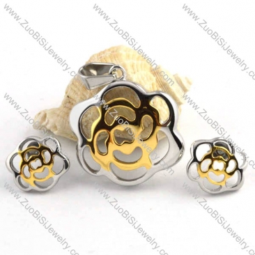 Hollow Rose Flower Stainless Steel jewelry set-s000051