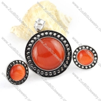 Solid Dark Orange Stone Stainless Steel jewelry set-s000060