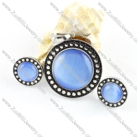 Light Blue Cat Eye Stone Stainless Steel jewelry set-s000061