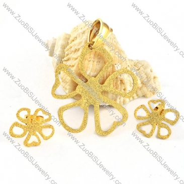 Gold Grit Blast Petal Stainless Steel Jewelry Set -s000085