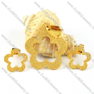 Gold Blasting Stainless Steel Flower Bud Jewelry Set -s000087