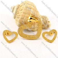 Gold Blasting Heart Stainless Steel jewelry set-s000090