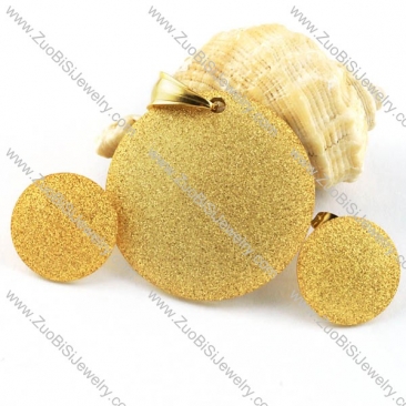 Gold Grit Blast Round Stainless Steel jewelry set-s000094