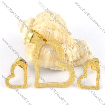 Gold Grit Blast Stainless Steel Heart Jewelry Set -s000098