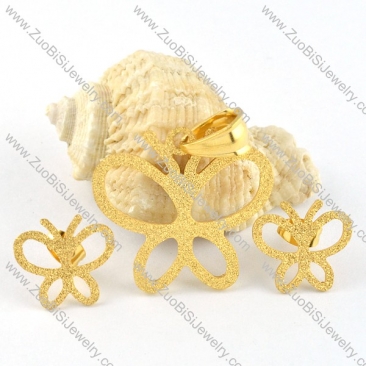 Gold Sand Hollowing Stainless Steel Butterfly Jewelry Set -s000099