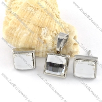 Clear Silver Square Crystal Stainless Steel jewelry set-s000116