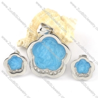 Blue Epoxy Plum Blossom Stainless Steel jewelry set-s000124