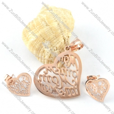 Rose Gold Hollow Heart Stainless Steel jewelry set-s000129