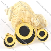 Gold Round Stainless Steel jewelry set with Balck stone -s000131