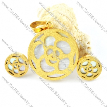 Gold Shell Flower Stainless Steel jewelry set-s000153