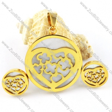 Yellow Gold Shell Heart Stainless Steel jewelry set-s000158