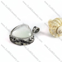 Cream White Stone Stainless Steel Heart Pendant - p000094