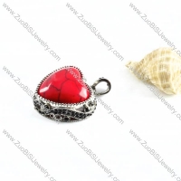 Coral Red Stone Stainless Steel Heart Pendant - p000096