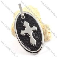 Stainless Steel Cross Oval Tag Pendant - p000151