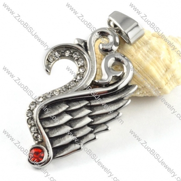 Stainless Steel Wing Pendant with Ruby Rhinestone - p000157