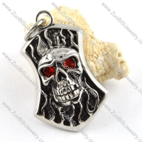 Stainless Steel Skull Pendant with Ruby Eyes - p000181