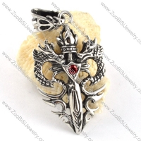 Double Dragon Stainless Steel Pendant with Red Rhinestone - p000184