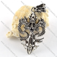 Double Dragon Stainless Steel Pendant with Black Rhinestone - p000185