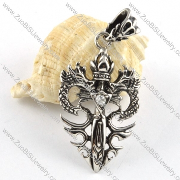 Double Dragon Stainless Steel Pendant with Clear Rhinestone - p000186