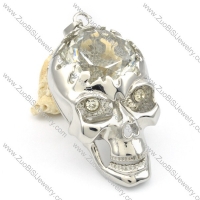 Stainless Steel Big Skull Pendants w Big Clear Stone-p000338