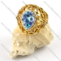 Flower Stainless Steel Ring with Multi Rhinestones - r000183