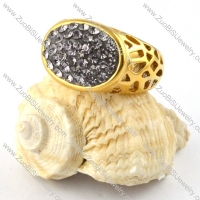 Stainless Steel Smoky Rhinestone Ring - r000187