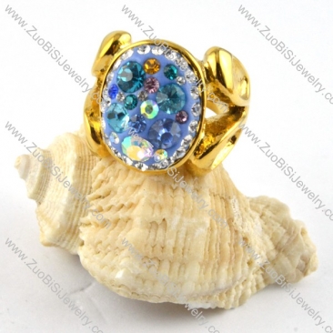 Gold Plated Stainless Steel Rhinestone Ring - r000191