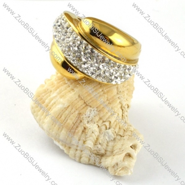Gold Stainless Steel Clear Zircon Ring - r000197