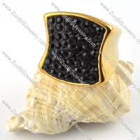 Dark Black Stainless Steel Rhinestone Ring - r000200