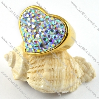 Gold Heart Rhinestone Ring in Stainless Steel - r000203