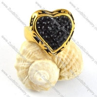 Solid Black Rhinestone Stainless Steel Heart ring - r000205