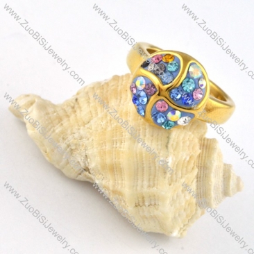 Blue Purple AB Rhinestone Stainless Steel Pinwheel Ring - r000250