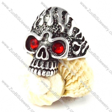 Red Eyes Fire Skull in Stainless Steel - r000260