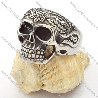 Stainless Steel Flower Skull Ring -r000355