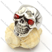 Clear Red Eyes Skull Ring in Stainless Steel -r000427