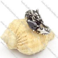 Stainless Steel Dragon Rings with Oval Black Zircon Stone -r000449