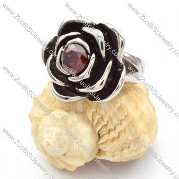 Stainless Steel Rose Rings with Dark Red Zircon -r000465