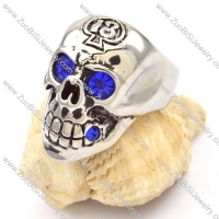 stainless steel skull rings with blue eyes -r000475