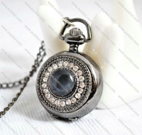 Rhinestone Pocket Watch with 1 big Black Stone  -PW000159