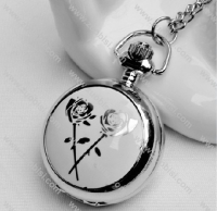 Silver White Rose Pocket Watch -PW000315