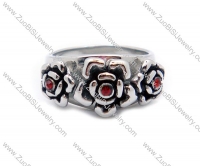 Stainless Steel Rose Ring with Red Zircon -JR010025