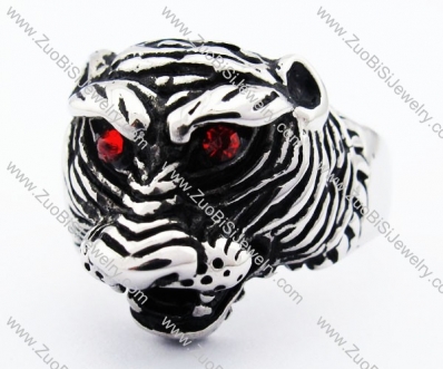 Stainless Steel Fierce Tiger Ring with Red Eyes Stones -JR010203