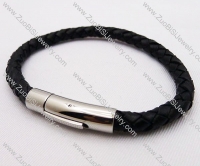 stainless steel black leather bracelet - JB030061