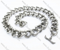 Double Skull Heads Stainless Steel Skull Large Link Necklace for biker 21.5 inch -JN170017