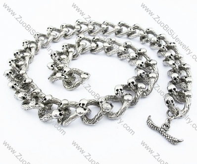 Double Skull Heads Stainless Steel Skull Large Link Necklace for biker 21.5 inch -JN170017