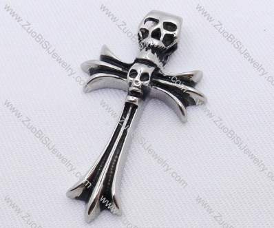 Stainless Steel Cross Pendant with Double Skull Heads - JP170125