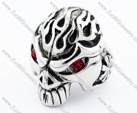 Stainless Steel Red Zircon Eye Solid Skull Ring - JR300003