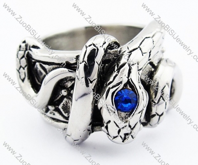 Stainless Steel Blue Zircon Eye Snake Ring - JR300006